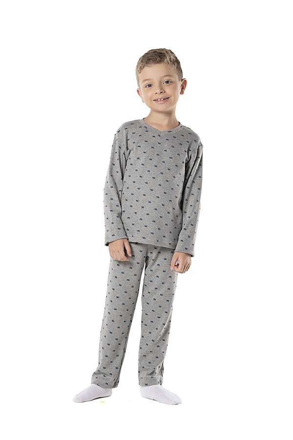 Pijama tamanho 4 a 16 em suedine 100% algodao. COR: CINZA MESCLA C/ MARINHO