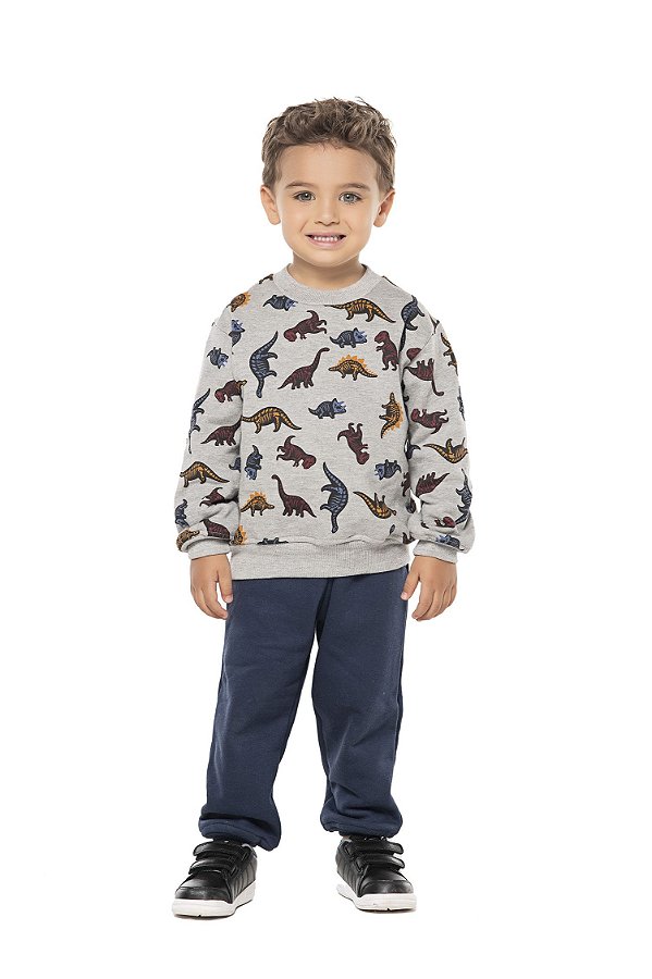 CONJUNTO INFANTIL MENINO DINO COLOR MOLETOM AZUL MARINHO