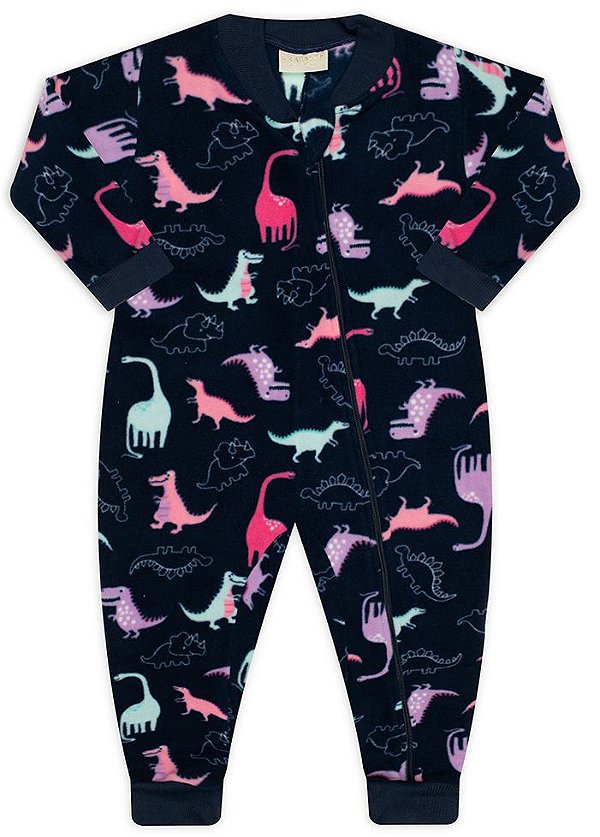 PIJAMA INFANTIL MENINA DINOSSAURO SOFT AZUL MARINHO