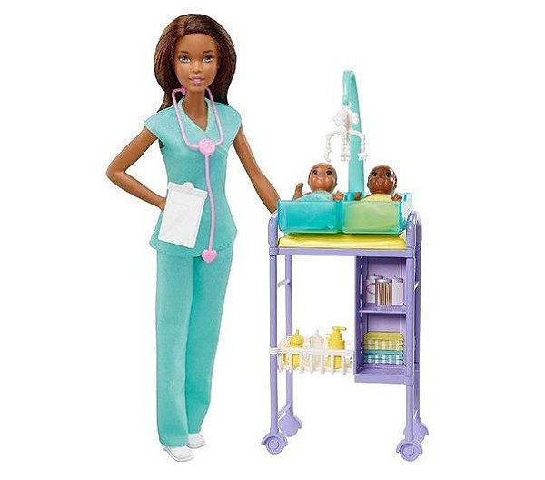 Barbie I Can be Playset Profissões Pediatra com Bebês Negra DHB63 - Mattel