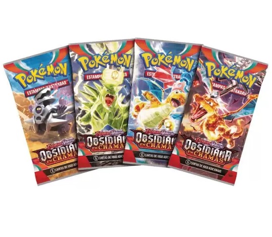Pokémon Kit com 4 Pacotes Booster EV3 Escarlate e Violeta Obsidiana em Chamas 33485 - Copag