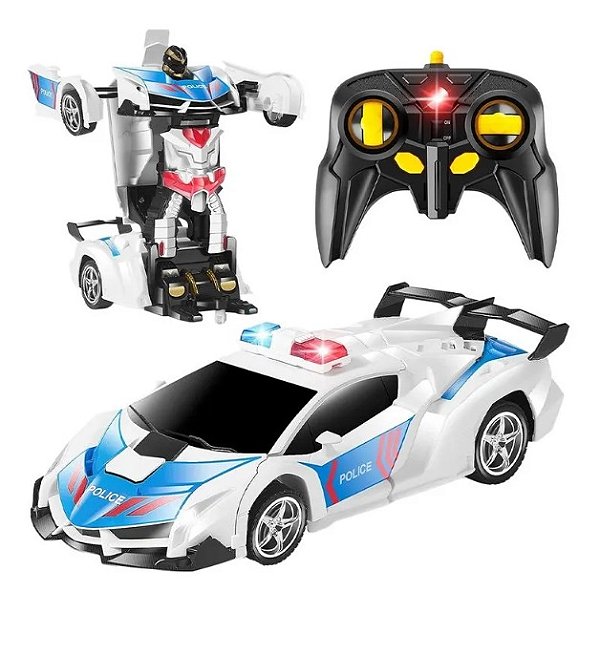 Carro Transformável Controle Remoto Megaformers Auto Police com Luz Escala 1:18 BR1487 - Multikids