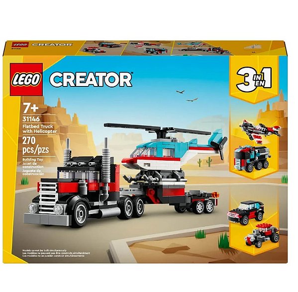 Lego Creator 3 em 1 Caminhão Plataforma com Helicóptero 31146 - LEGO