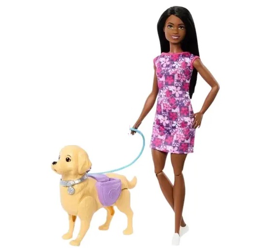 Boneca Barbie Brooklyn Passeio Com Cachorrinho Negra Hwt53 - Mattel
