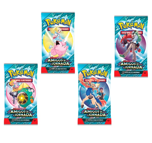 Pokémon Kit com 4 Pacotes Sortidos Booster Unitário EV9 Amigos de Jornada 35381 - Copag