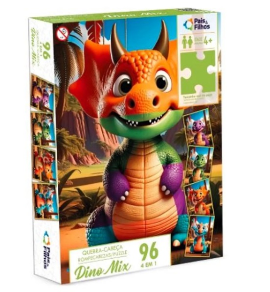 Quebra Cabeça 4 em 1 Dino Mix 96 Peças 793016-1 - Pais & Filhos