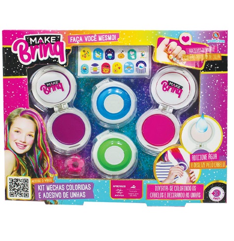 Make Brinq Kit Mechas Coloridas e Adesivos de Unhas MK49 - Polibrinq
