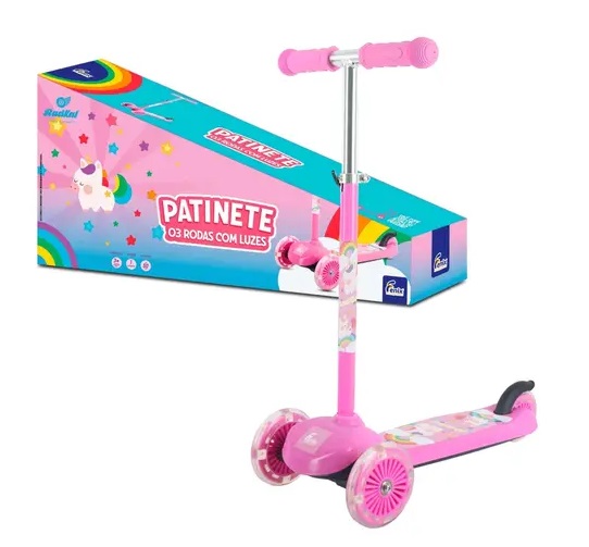 Patinete 03 Rodas Unicórnio com Luz PTA-02U - Fênix