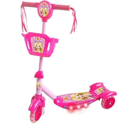 Patinete 3 Rodas Belinda Rosa com Luz, Som e Cestinha DMR5027 - DM Toys