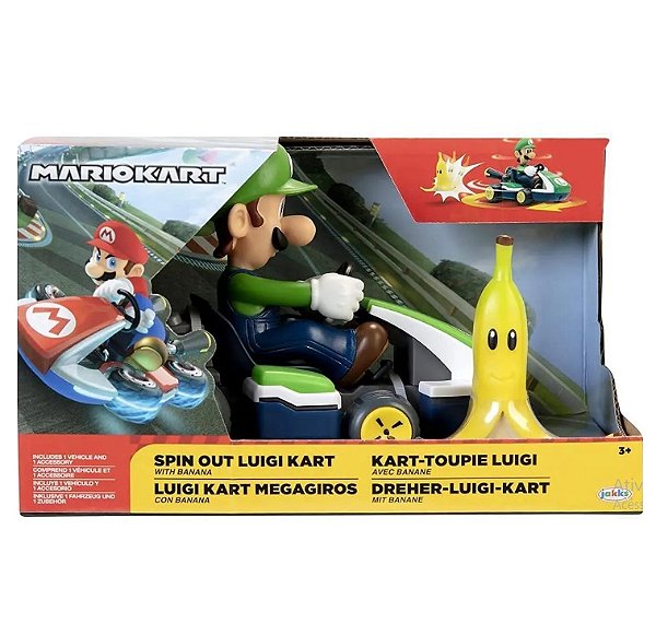 Veículo Kart Super Mario Spin Out Luigi com Casca de Banana 3022 - Candide
