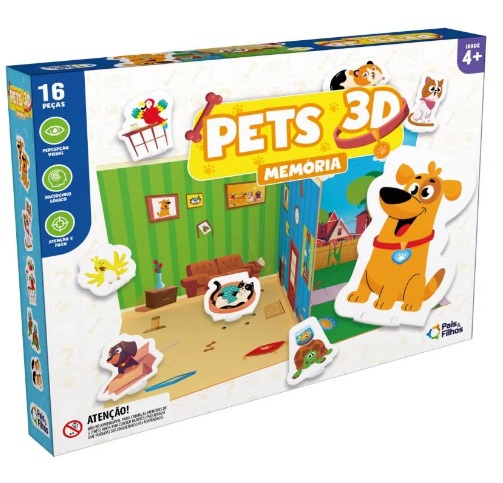 Jogo da Memória Pets 3D 792405-1 - Pais & Filhos