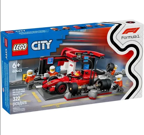 Lego City Pit Stop Fórmula 1 e Equipe de Box com Carro Ferrari 60443 - LEGO