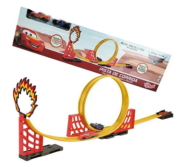 Pista de Corrida com Looping e 2 Carros Pull Back Disney Carros 061786 - Toyng