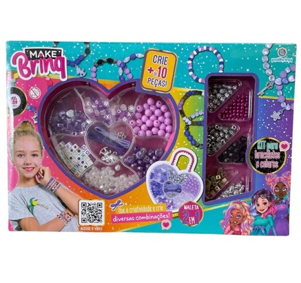 MakeBrinq Kit Maleta de Miçangas para Braceletes e Colares 2 em 1 Sortidos MK56 - Polibrinq