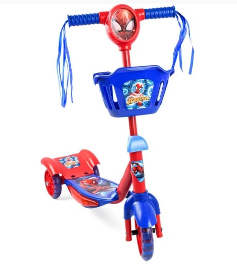 Patinete 3 Rodas Spider Man com Cestinha, Led e Som DIS0286 - BBR