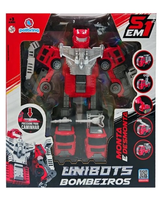 Robô Transformável Unibots 5 em 1 Bombeiro Car222 - Polibrinq