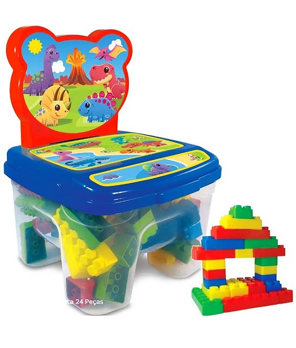 Cadeira de Blocos Monta Monta Dinos 24 Peças 299D - GGB Brinquedos
