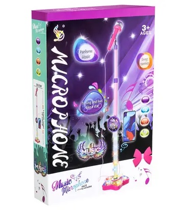 Microfone Infantil Rosa com Luz, Som e Pedestal 0058 - Bee Toys