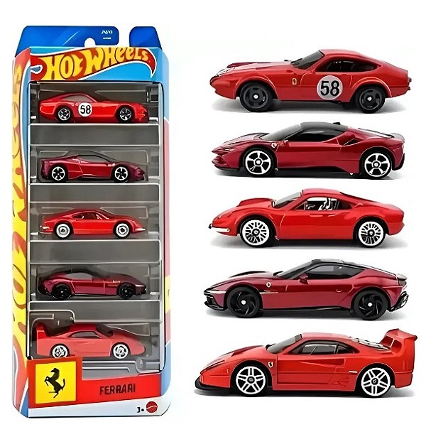 Kit Hot Wheels Colecionável Pacote com 5 Ferraris JLN12 - Mattel