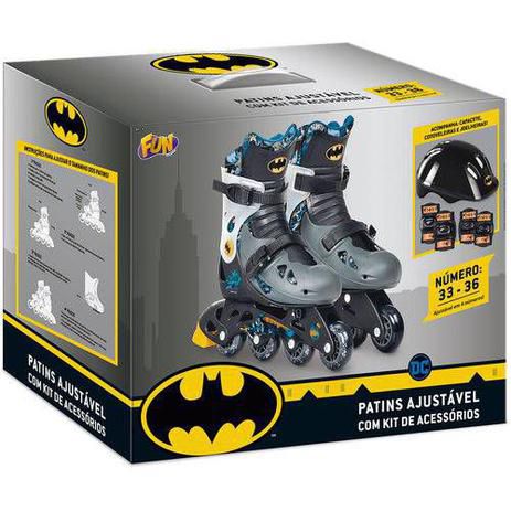 Patins Batman Ajustável com Kit de Segurança 33-36 - Fun