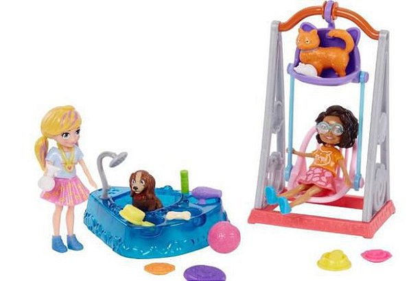 Polly Pocket Hora de Brincar 2 Amigas Balanço Pet GFR06 - Mattel