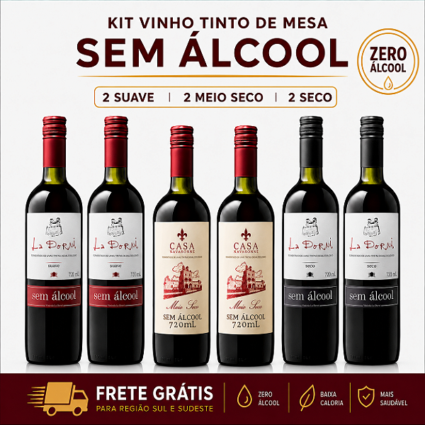 Kit Vinho Tinto Sem Álcool La Dorni Bordô 6 Garrafas 720mL
