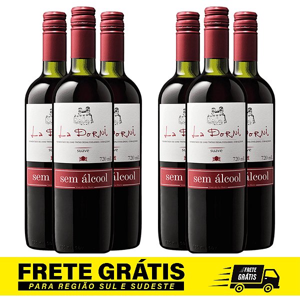 6 unidades - Vinho La Dorni Tinto Suave Bordô Sem Álcool 720 mL