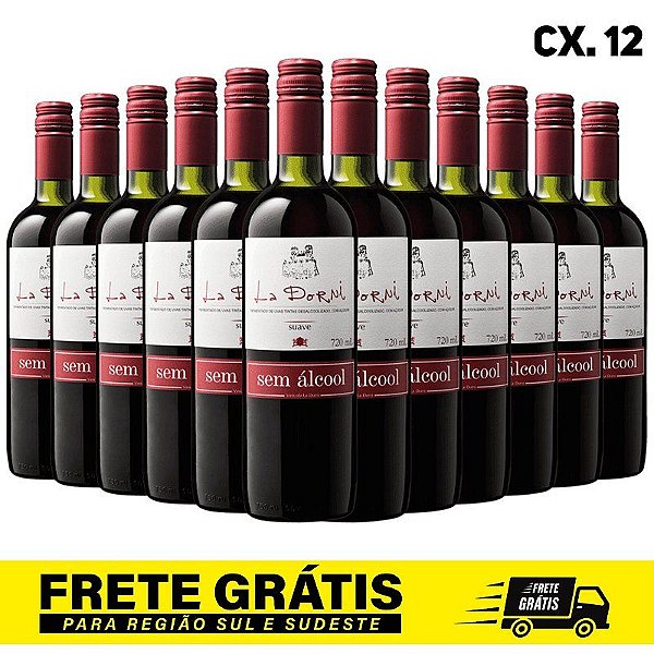 Caixa com 12 unidades - Vinho La Dorni Tinto Suave Bordô Sem Álcool 720 mL