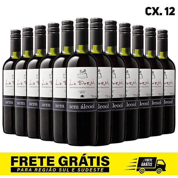 Caixa com 12 unidades - Vinho La Dorni Tinto Seco Bordô Sem Álcool 720 mL - SEM AÇÚCAR