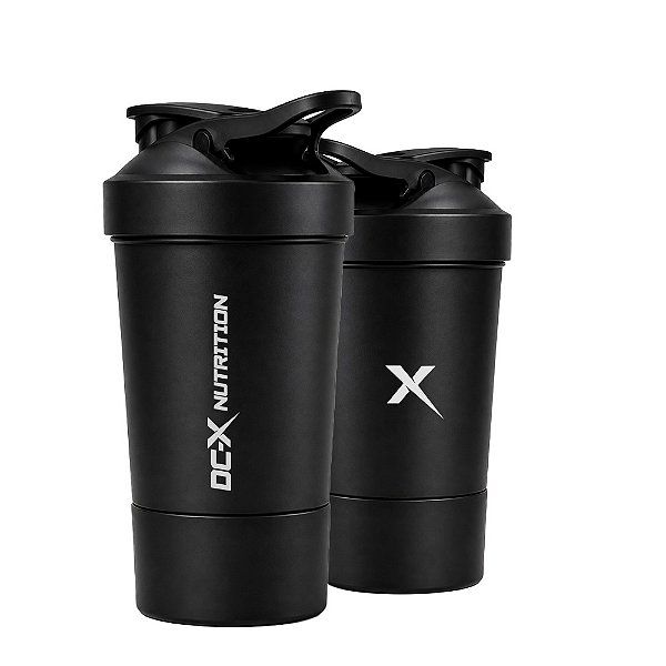 Coqueteleira 2 em 1 Preta DCX Nutrition com Compartimento