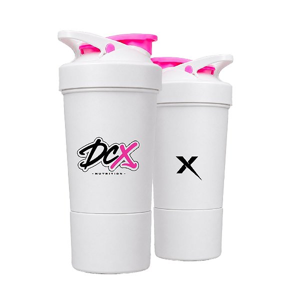Coqueteleira 2 em 1 Branca e Rosa DCX Nutrition com Compartimento