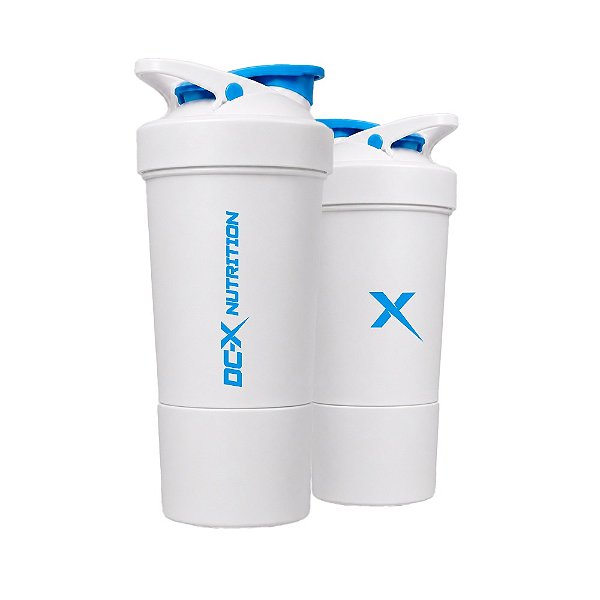 Coqueteleira 2 em 1 Branca e Azul DCX Nutrition com Compartimento