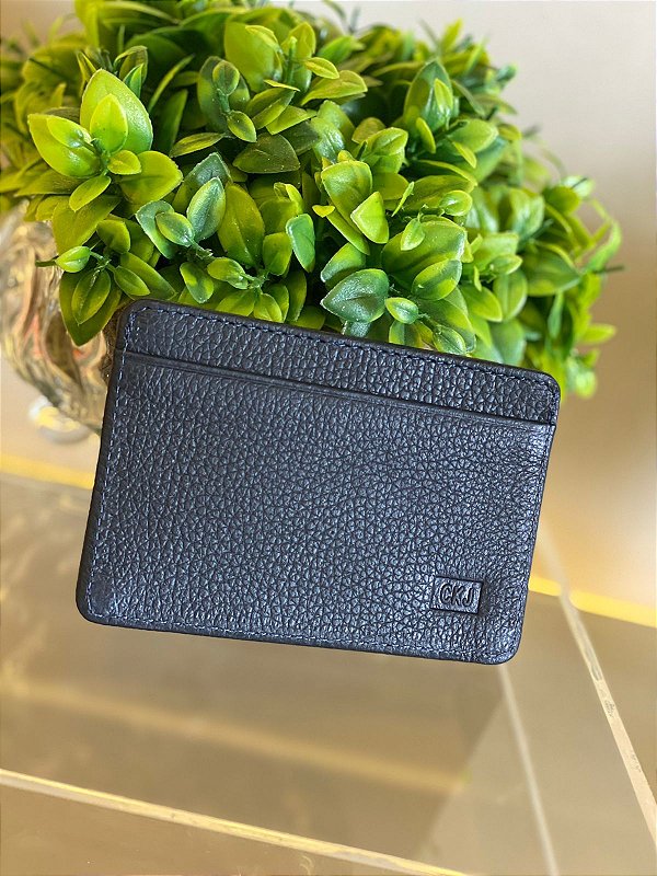 CALVIN KLEIN JEANS PORTA CARTÃO COURO TEXTURIZADO PRETO
