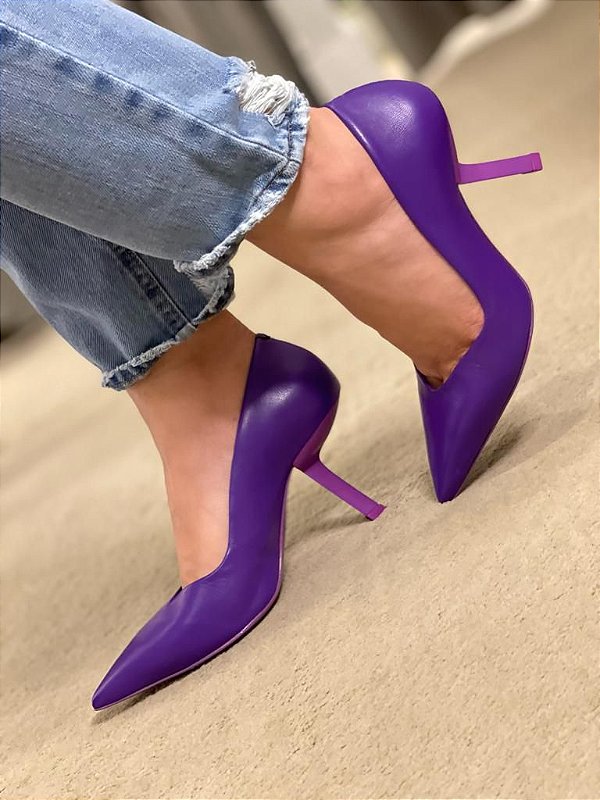 Compre Scarpin Metallic Heel Purple Schutz Online