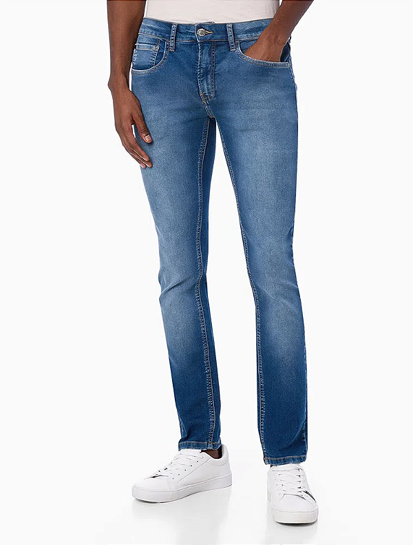 CALVIN KLEIN JEANS CALÇA FIVE POCKETS SKINNY STRETCH CINTURA BAIXA AZUL CLARO