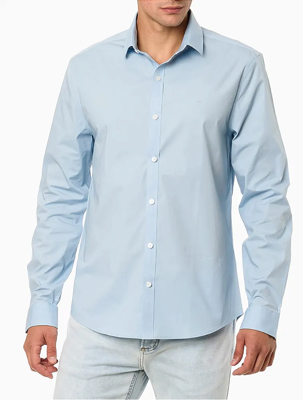CALVIN KLEIN CAMISA SLIM BÁSICA MANGA LONGA AZUL CLARO
