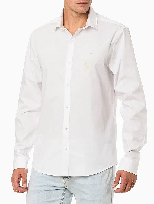 CALVIN KLEIN CAMISA SLIM BÁSICA MANGA LONGA BRANCA