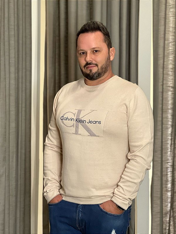 CALVIN KLEIN BLUSA MASCULINA TRICOT CK BEGE