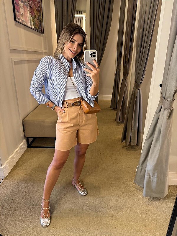 SHORT PREGA LINHO BEGE