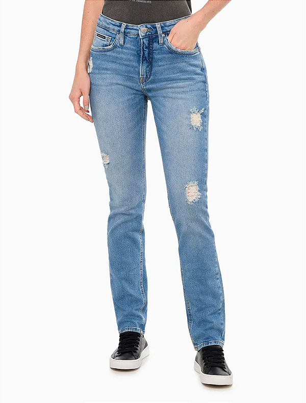 CALVIN KLEIN JEANS CALÇA JEANS SLIM PUÍDOS AZUL MÉDIO