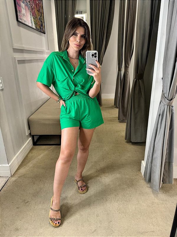 CONJUNTO MALHA ORLY CAMISA E SHORTS VERDE