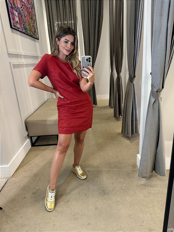 VESTIDO CURTO LINHO LONDON VERMELHO