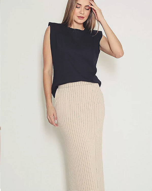 BLUSA MUSCLE TEE COM OMBREIRAS PRETA