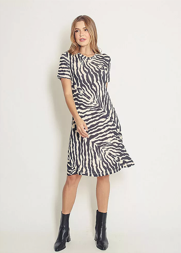 VESTIDO MIDI ANIMAL PRINT PRETO