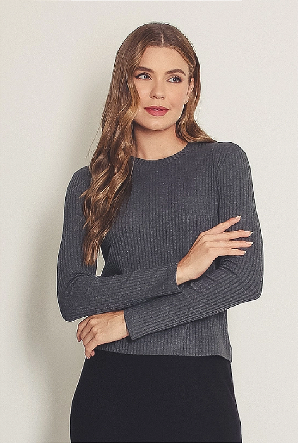 BLUSA MALHA CANELADA MANGA LONGA CHUMBO