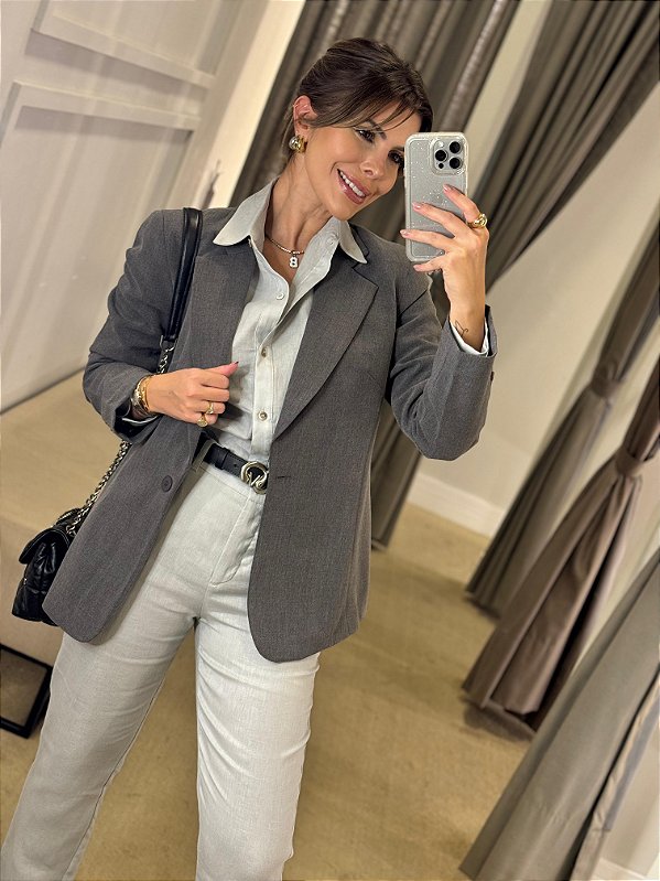 BLAZER ALFAIATARIA MESCLA COM BOTÃO CINZA GRAFITE