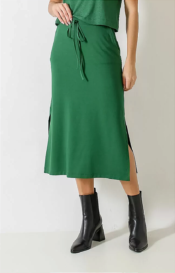 SAIA MIDI RETA COM FENDA VERDE BANDEIRA