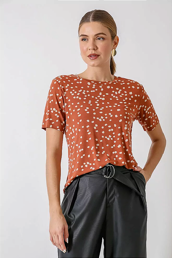 BLUSA RONJAN ESTAMPADA TELHA