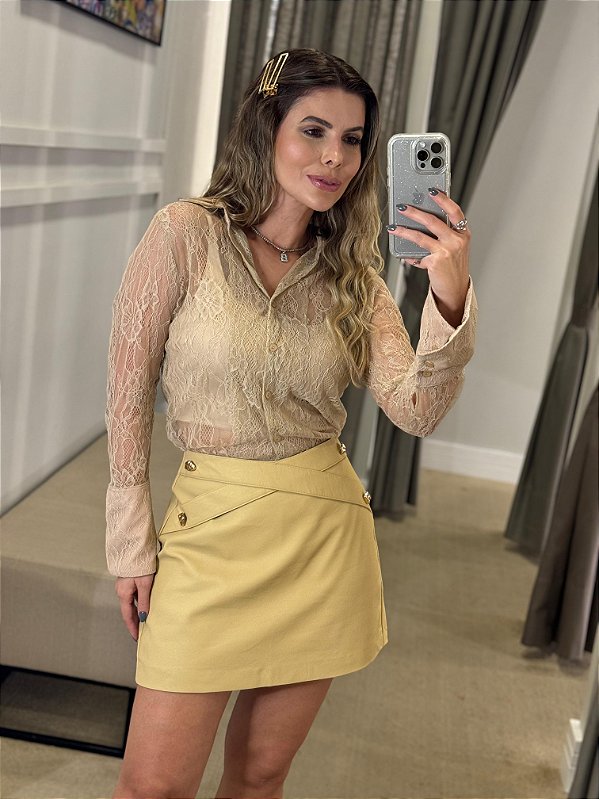 CAMISA RENDA FLORAL BEGE
