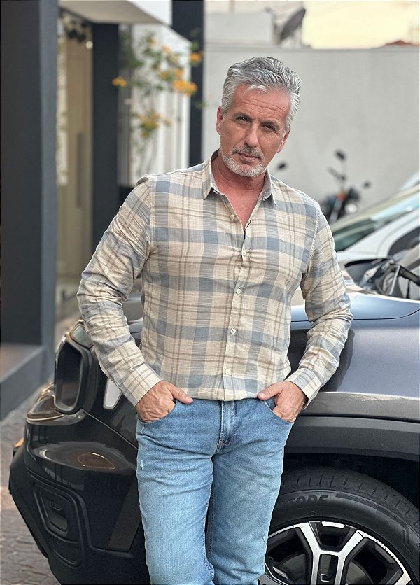 CALVIN KLEIN JEANS CAMISA MANGA LONGA SLIM BRIGHT FLAMÊ AREIA